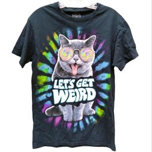 Doma Graphic Tee Shirt Black Sz S Groovy Cat Let's Get Weird